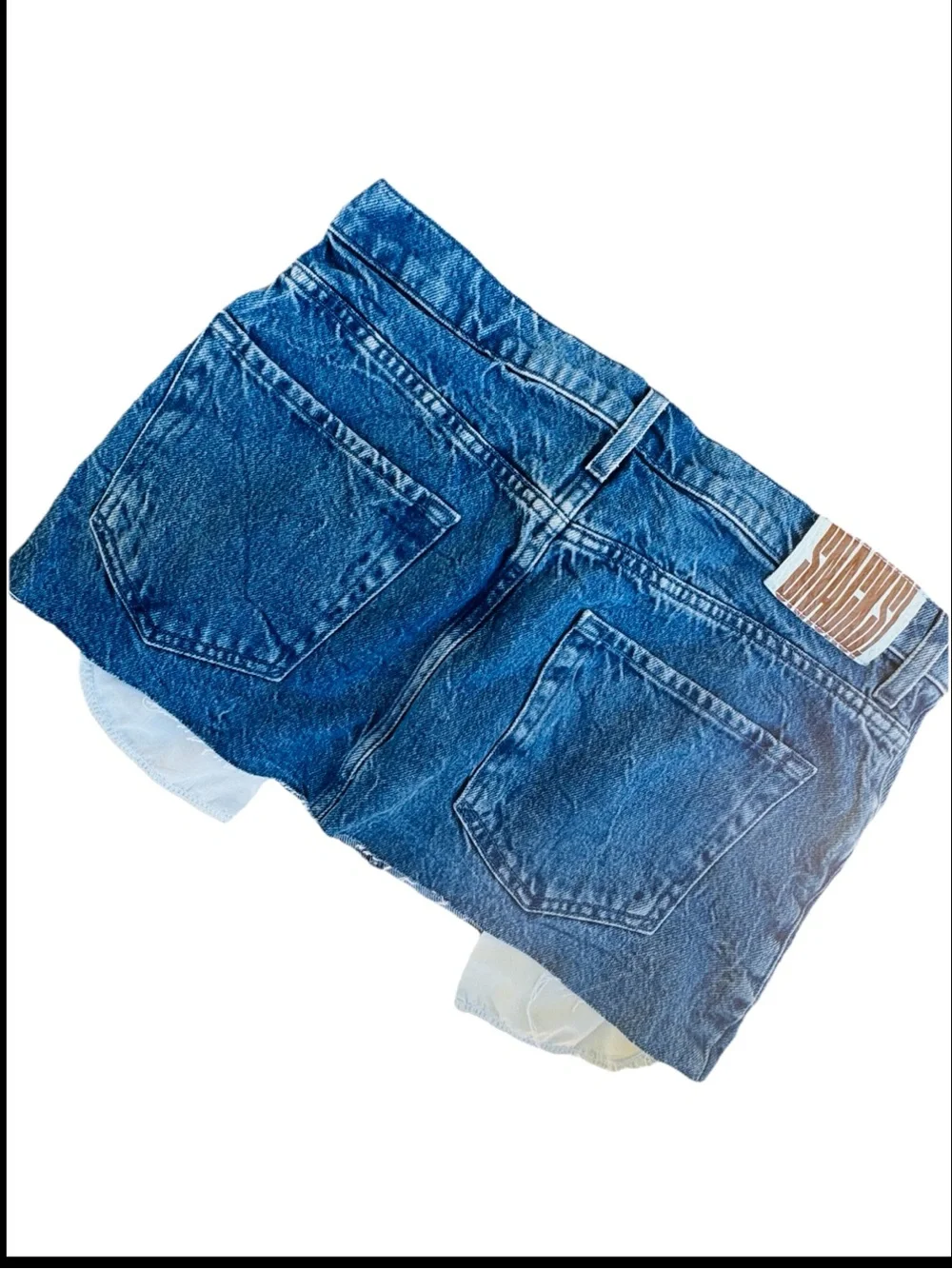 MOTHER SNACKS! The Fun Dip Micro Cut Denim Mini Skirt 31 Raw Hem Exposed Pockets